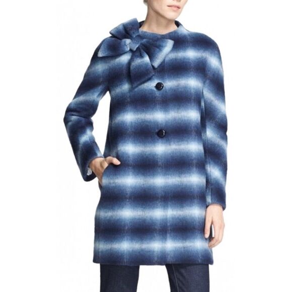 New Kate Spade Navy Plaid Dorothy Coat Size 12 - Picture 1 of 14